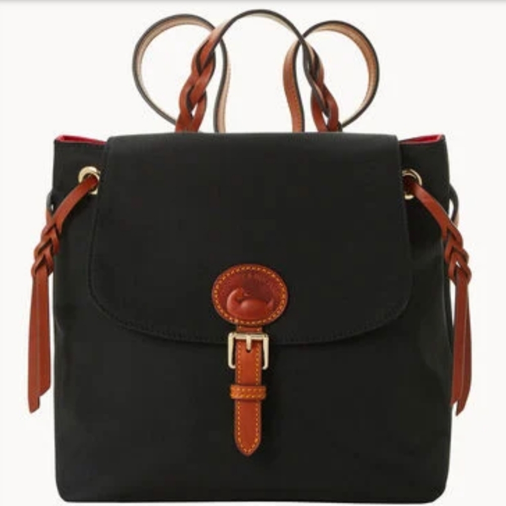 Dooney & Bourke Classic Nylon Flap Nack Pack Black and Tan